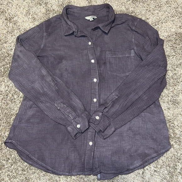 Lucky Brand Women's Cotton Split Back Gauze Texture Button Front Shirt size M - Picture 5 of 10